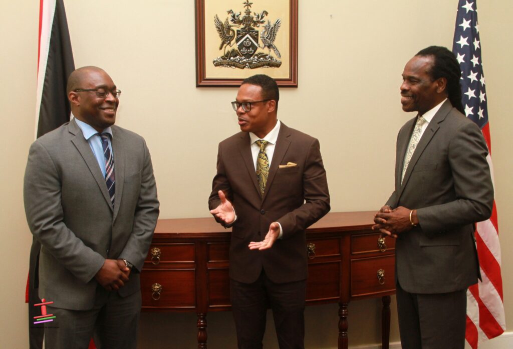 Minister of National Security the Honourable Fitzgerald Hinds, M.P. met with Minister of Foreign and CARICOM Affairs, Senator the Honourable Dr. Amery Browne and Mr. Shanté Moore, Chargé d’Affaires of the Embassy of the United States of America on 14th November 2022 at the headquarters of the Ministry of Foreign and CARICOM Affairs.