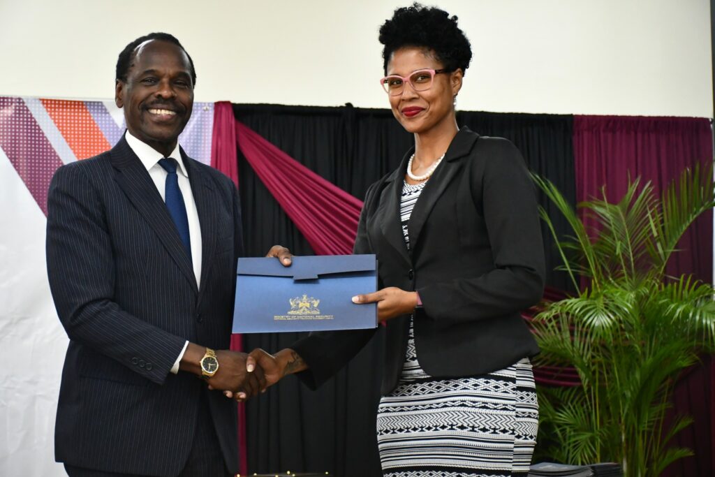 On Tuesday May 02, 2023 Minister of National Security, the Honourable Fitzgerald Hinds MP, attended the graduation ceremony for seventy-nine (79) officers of Cohort 2 and 3, who graduated from a nine month training programme, administered by the Strategic Services Agency, National Security Training Academy (NSTA).  The ceremony was held at the Gymnasium of the Trinidad and Tobago Police Service Academy, St. James.